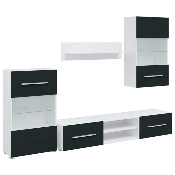 Unitati TV din 5 piese cu iluminare LED vidaXL, lemn mat Indigo, 82 Kg