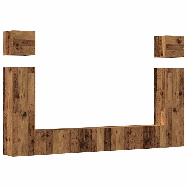 Set dulap TV vidaXL, 6 piese, montat pe perete, Lemn vechi, lemn prelucrat, 36.25 Kg
