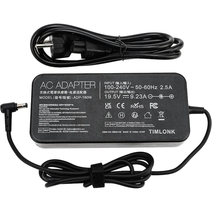 Incarcator laptop TIMLONK, 180W, 19.5V, 9.23A, compatibil cu ASUS ROG, port PH5.5mm, negru