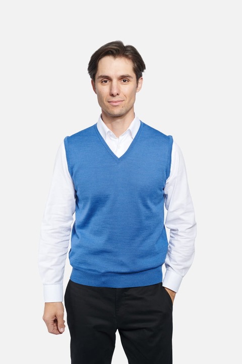 Pulover tip vesta albastru, Albastru