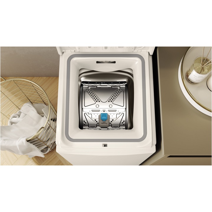 Masina de spalat rufe verticala Whirlpool TDLR 6261BS EU/N, 6 kg, 1200 rpm, 6th Sense, Motor SenseInverter, Pornire Intarziata, FreshCare, Clasa A, Alb