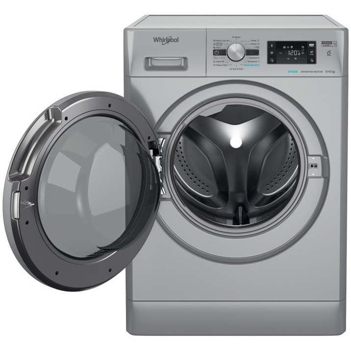 Masina de spalat rufe cu uscator Whirlpool FFWDB964489SBSVEE, 9 kg spalare, 6 kg uscare, 1400 rpm, FreshCare+, 6th Sense, Motor Inverter, Steam Refresh , Clasa A, Gri