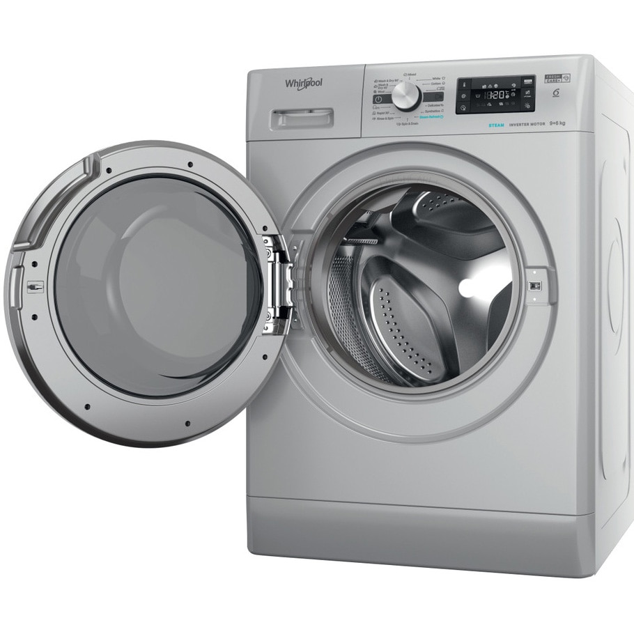 Masina de spalat rufe cu uscator Whirlpool FFWDB964489SBSVEE, 9 kg spalare, 6 kg uscare, 1400 rpm, FreshCare+, 6th Sense, Motor Inverter, Steam Refresh , Clasa A, Gri