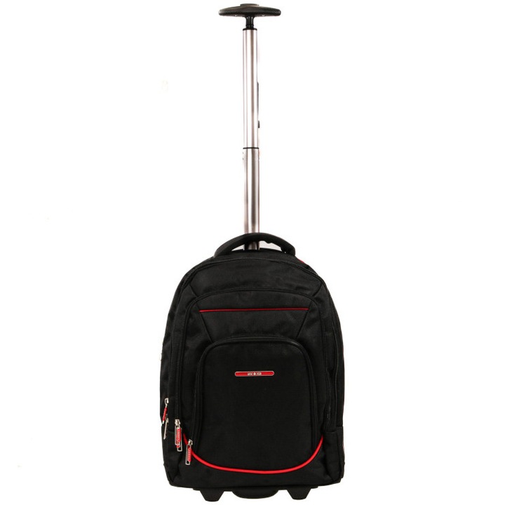 Rucsac cu troler Lamonza Smiley, 4 compartimente, 46x34x18 cm, negru