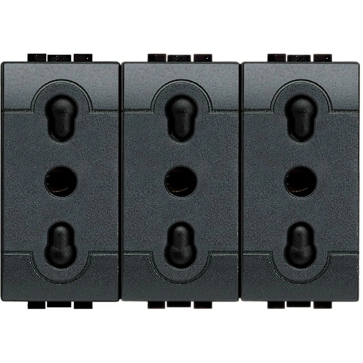 Триплексна розетка 2P+E 10/16A 250 Vac, антрацит