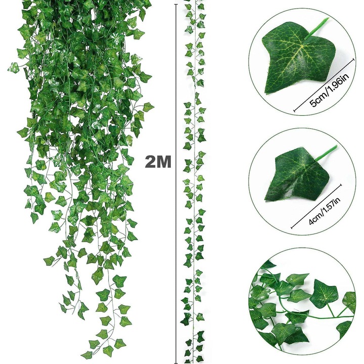 Mesterséges borostyánfüzér 20 LED-del, 2m, zöld