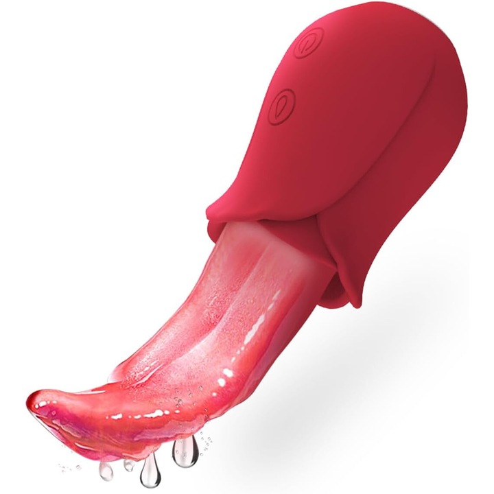 Вибратор за жени Bionics, С реалистична функция на език, 10 режима на вибрация, Червен, 120x45 мм, Водоустойчив