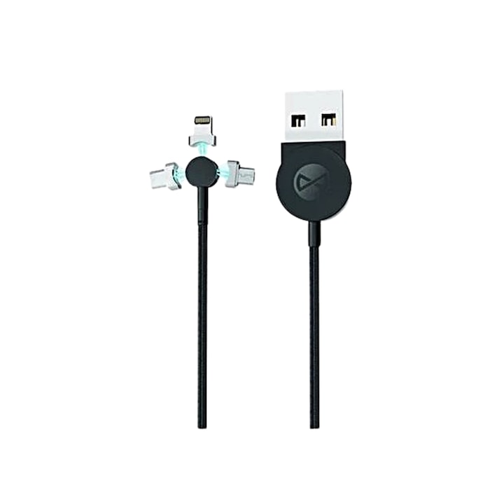 Cablu: Forever - Cablu USB / Lightning / Type-C (USB-C) / MicroUSB, cu capete magnetice interschimbabile, 2.5A, 1m