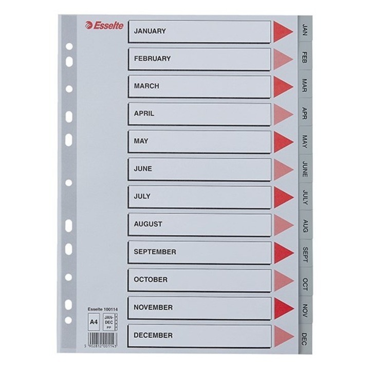 Esselte elválasztók, műanyag, indexek, január-december, A4