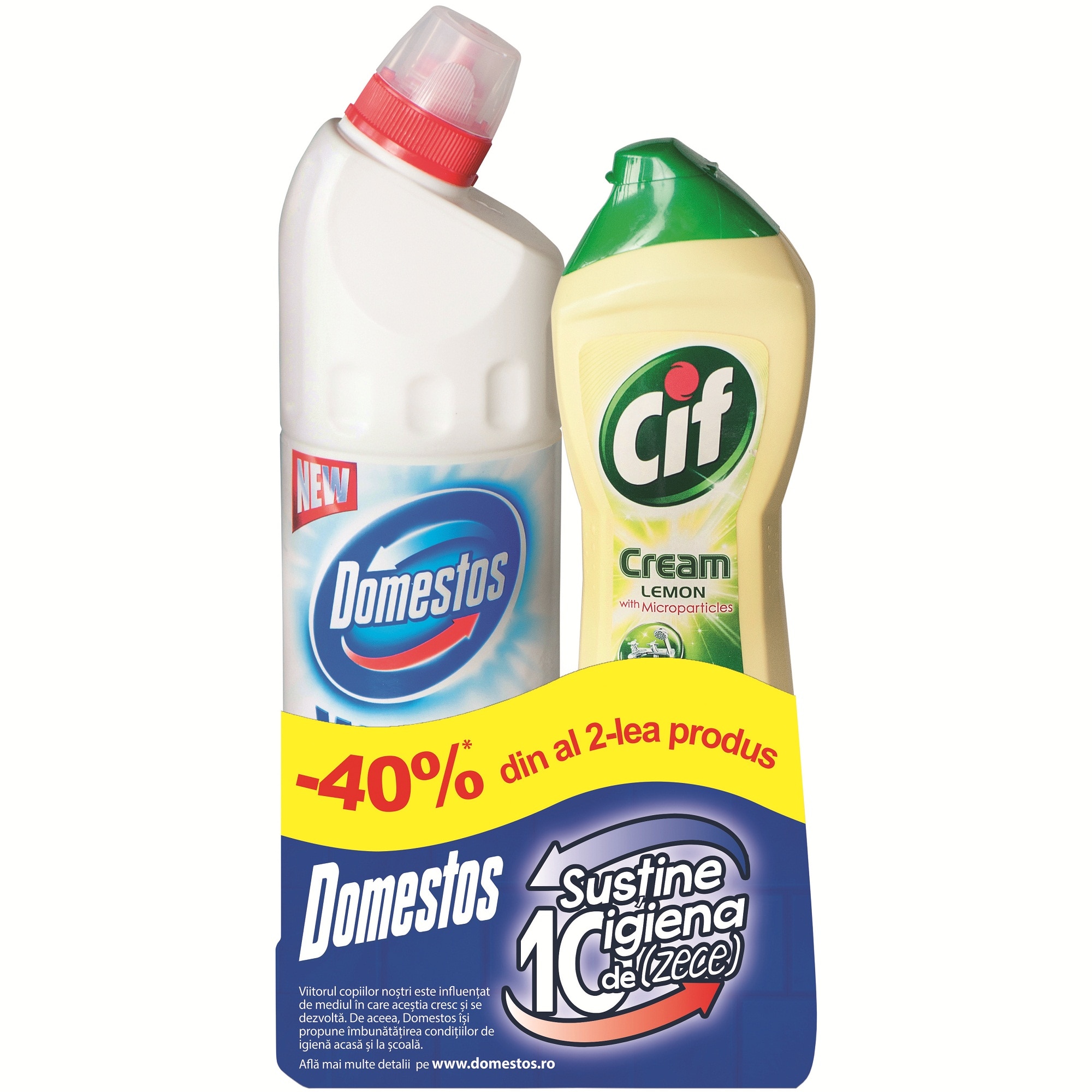 Pachet promo: Cif Cream Lemon 500ml + Dezinfectant Domestos White 750ml, 40% Reducere pentru Domestos