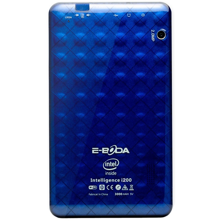 E-BODA Intelligence i200 tablet, Intel® Atom™ Dual-Core 1.2GHz-es processzorral, 7", 2GB DDR2, 8GB, Wi-Fi, Bluetooth, Android 4.4 KitKat, Fekete/Kék
