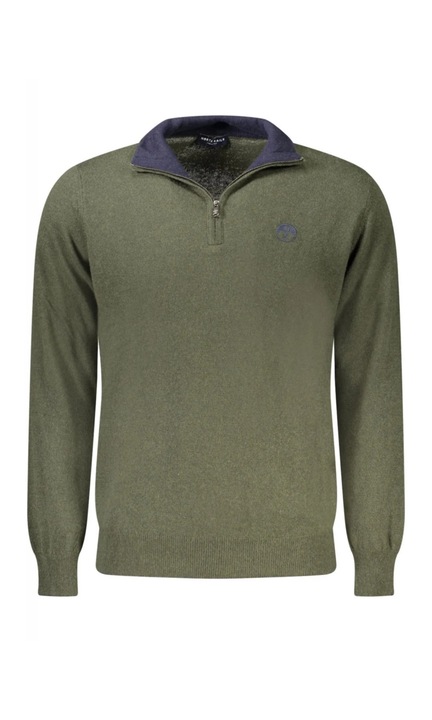 Férfi cipzáras pulóver, hímzett mini logóval, Normál szabással, North Sails, Zöld