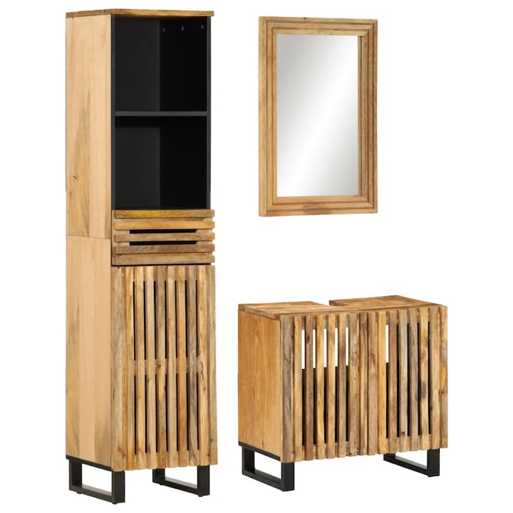 Set mobilier de baie vidaXL, 3 piese, lemn masiv de mango brut, 42.95 Kg