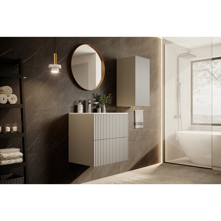 Dulap De Baie, Bogart, Nicole, 60 x 60 x 45 cm, Cu 2 Sertare, Mat, MDF, Bej