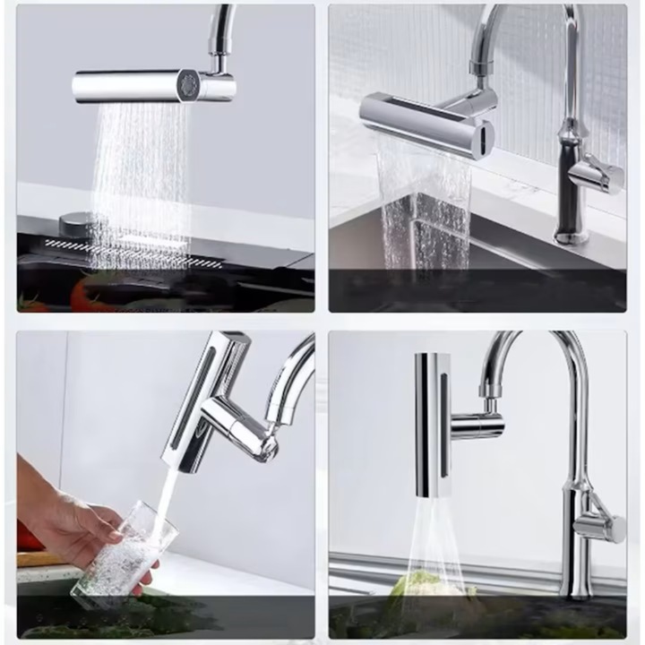 Aerator pentru robinet VarioShop®, 4 moduri de dispersie a apei, rotire 360 grade, filet extermior M22, brat rotativ, 13x12.5cm, Argintiu