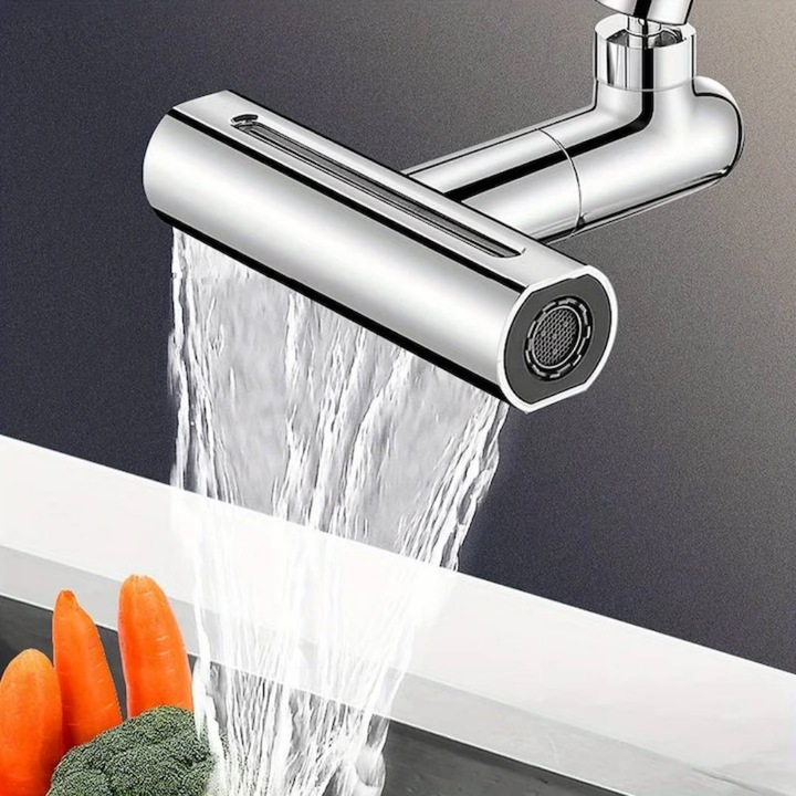 Aerator pentru robinet VarioShop®, 4 moduri de dispersie a apei, rotire 360 grade, filet extermior M22, brat rotativ, 13x12.5cm, Argintiu
