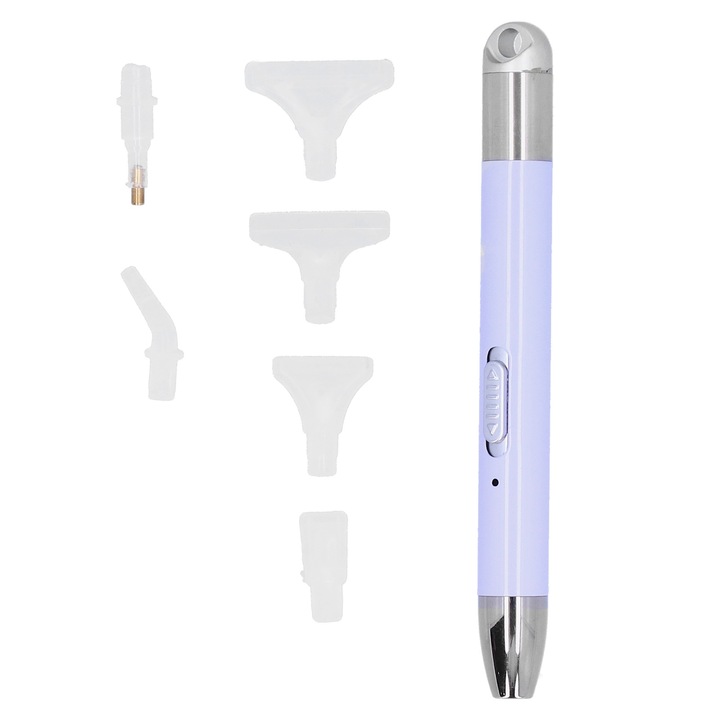 Set stilou pentru pictura cu diamant, Enforose, 6 varfuri, lumina alba si calda, reincarcabil prin USB, violet