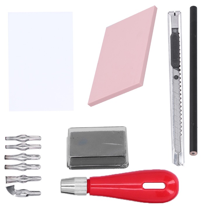 Set de stampile de cauciuc pentru sculptura, bloc de imprimare, Set mixt de tiparire cu instrumente de taiat rechizite de arta, Enforose