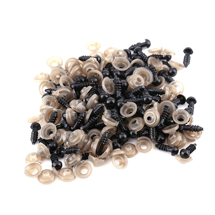 Комплект от 100 черни пластмасови очи за кукли за плюшени мечета, аксесоар за занаяти за животни, 10 мм, Enforose