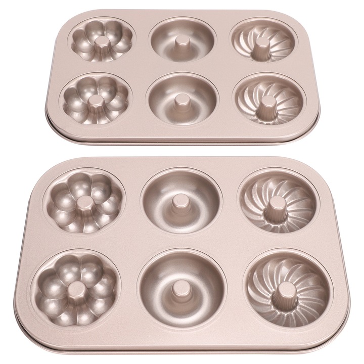 2 bucati matrita pentru tort din otel carbon, cu forma draguta, pentru prepararea de deserturi din aur (6 grile pentru gogosi TG04)