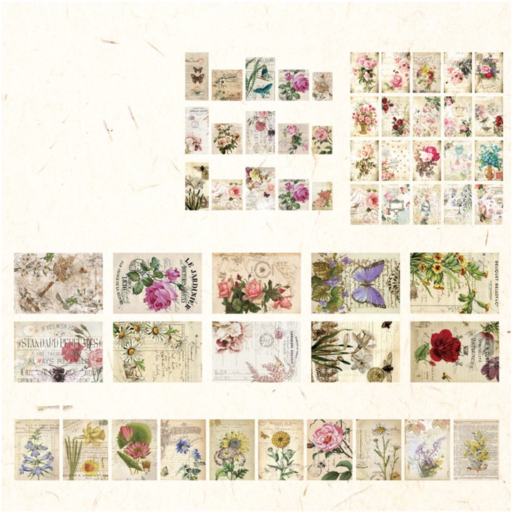Vintage scrapbook papír, Jormftte, 100 lapos készlet, prémium anyag, könnyen használható, többszínű