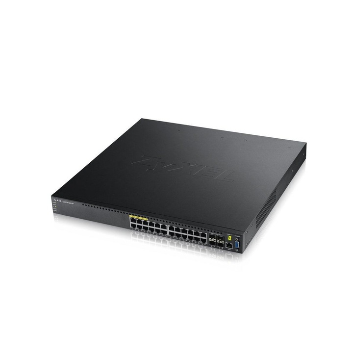 ZyXEL XGS3700-24 kapcsoló, 24x GbE portok + 4x 10G SFP+ bővítőhely, L2/3, VRRP, ECNP, halmozás