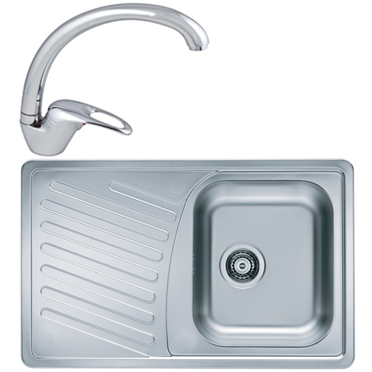 Pachet chiuveta inox Alveus Elegant 30 leinen + Baterie Diana Crom, orientare cuva pe dreapta, 810x510 mm, adancime cuva 180 mm, sifon inclus