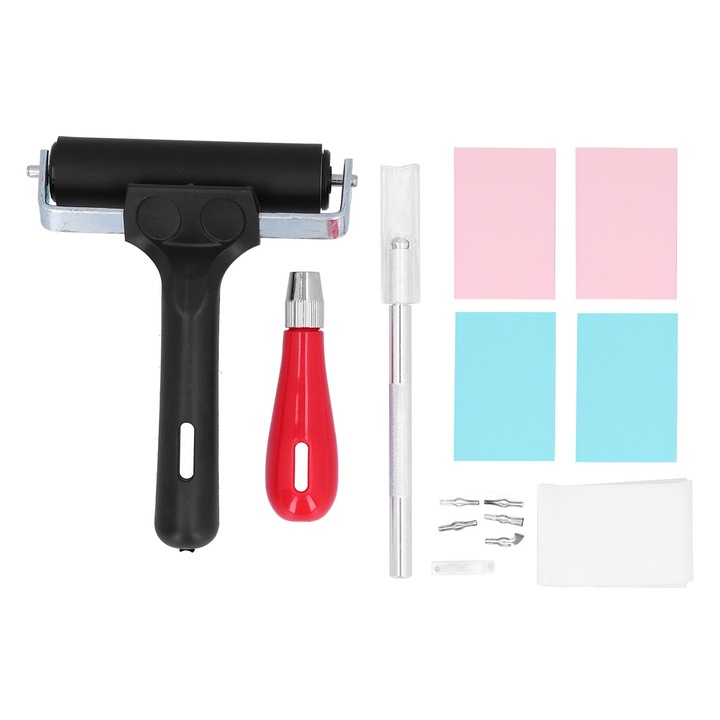 Смесен комплект инструменти за гравиране на гумени печати, Enforose, 10x15см, 6 ножчета, многоцветен