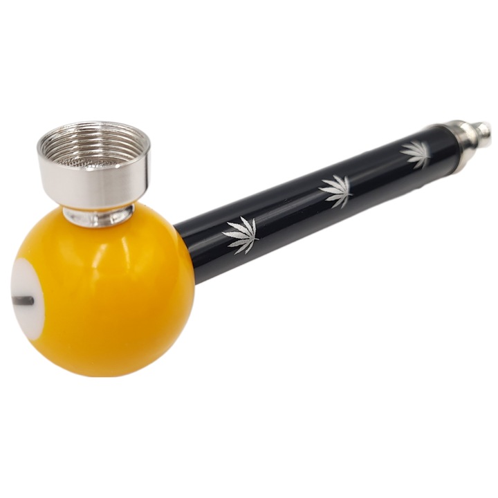 Pipa multicolora in forma de bila de biliard, 12,8x4,3cm, set de accesorii pentru fumat