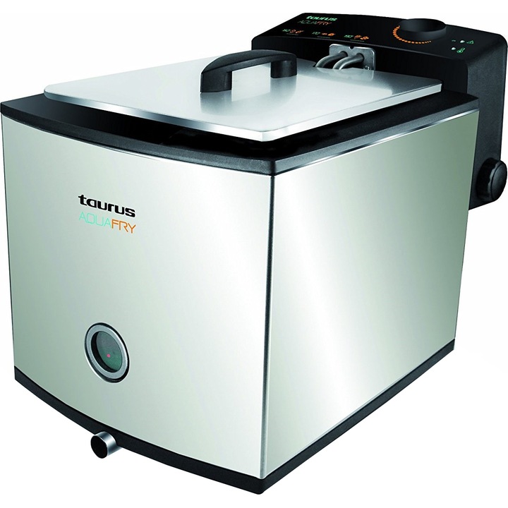 Фритюрник Taurus Professional AquaFry, 2000W, Двойна система вода - олио, 4.5 л олио и 1 л вода, Система против смесване на аромати,Термостат, Инокс