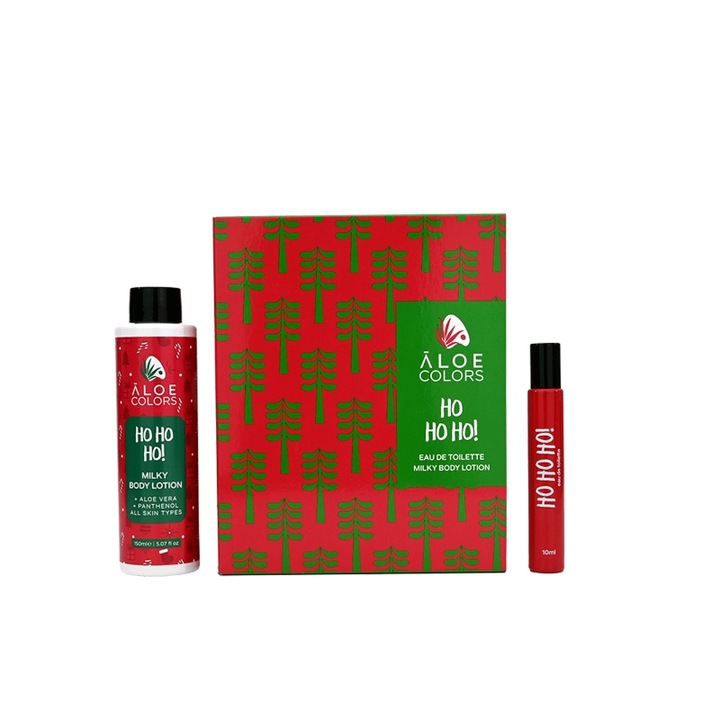 Set cadou Aloe Colors Ho Ho Ho 2024, lotiune de corp 150 ml, eau de toilette roll-on 10 ml, multicolor