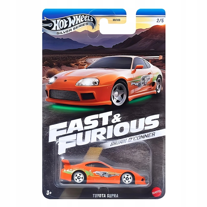 Кола Hot Wheels, Toyota Supra, Brian O'Conner Fast and Furious, JBY30, Silver Series 2024, Метална, оранжева, 7 см