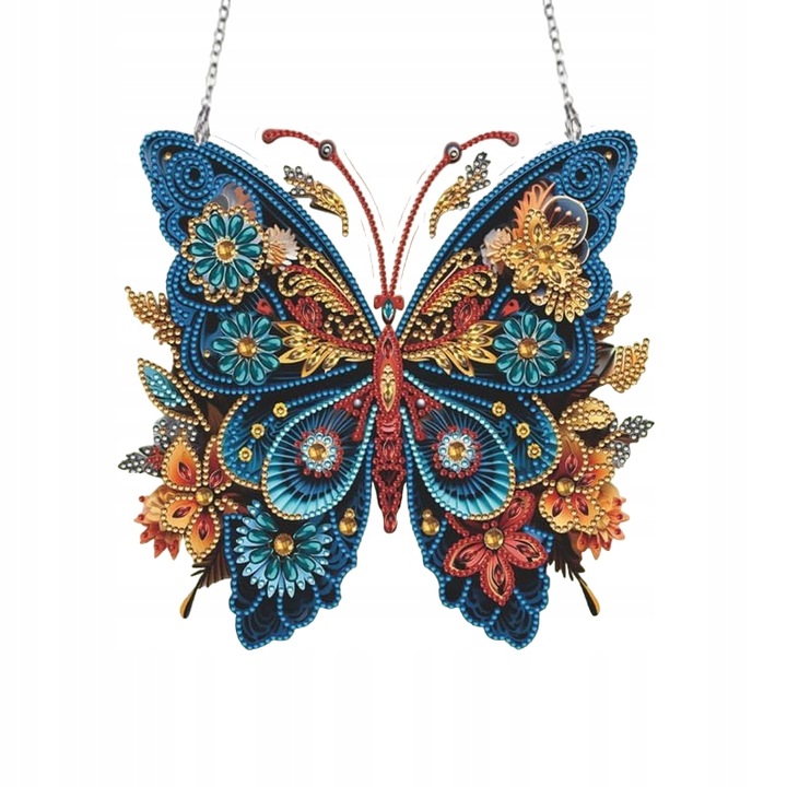 Set Mozaic diamantatM IMPORT, model Fluture, 25x24cm, 5D, cu diamante colorate