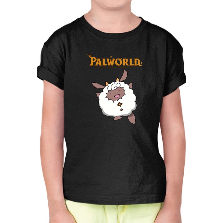 Gyerek rövid ujjú póló Palworld OPT Lamball, Fekete