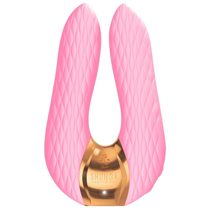Vibrator dublu Shunga Aiko, 10 moduri de vibratie, roz deschis, 10,8x6,5x3,2cm, silicon, ABS
