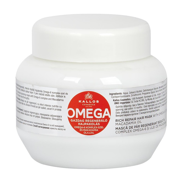Kallos Omega Rich Repair Hair Mask masca pentru intarire pentru par fragil 275 ml