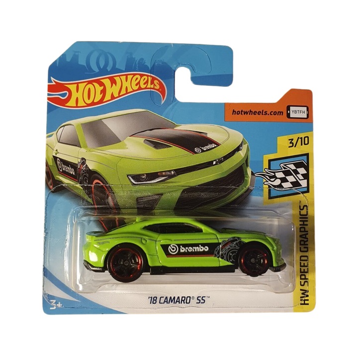 Кола Hot Wheels, 18 Camaro SS, колекция Brembo, HW Speed Graphics - издание 2019 г., метал, зелено, 1:64
