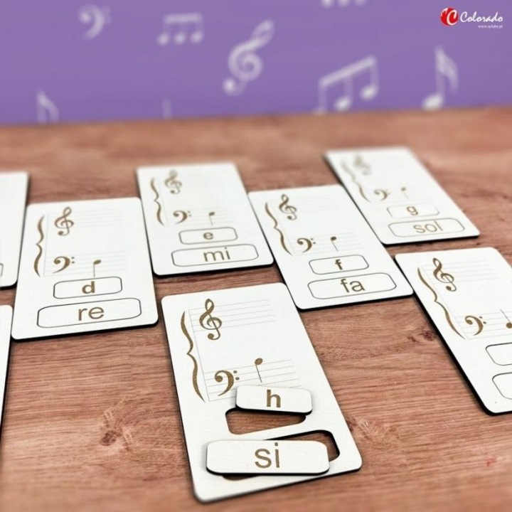 Set de 8 placi din lemn cu note muzicale, Colorado, 8,5x14cm, pentru educatie muzicala