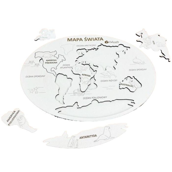 Mapa lumii cu continente si oceane, Colorado, 37,5x28cm, set cu 7 piese puzzle