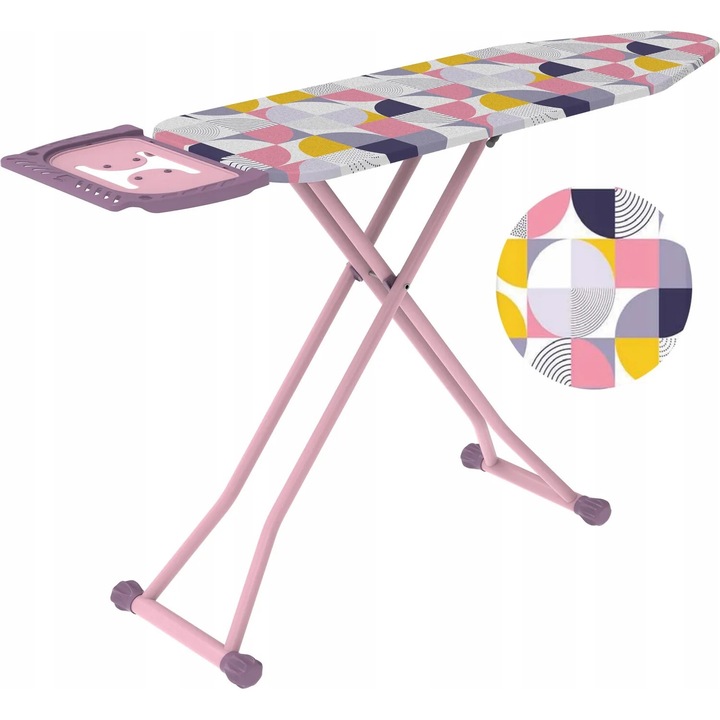 Masa de calcat PROMIS PERFECT PLUS, 112x36cm, roz, metalic, 8 pozitii de inaltime