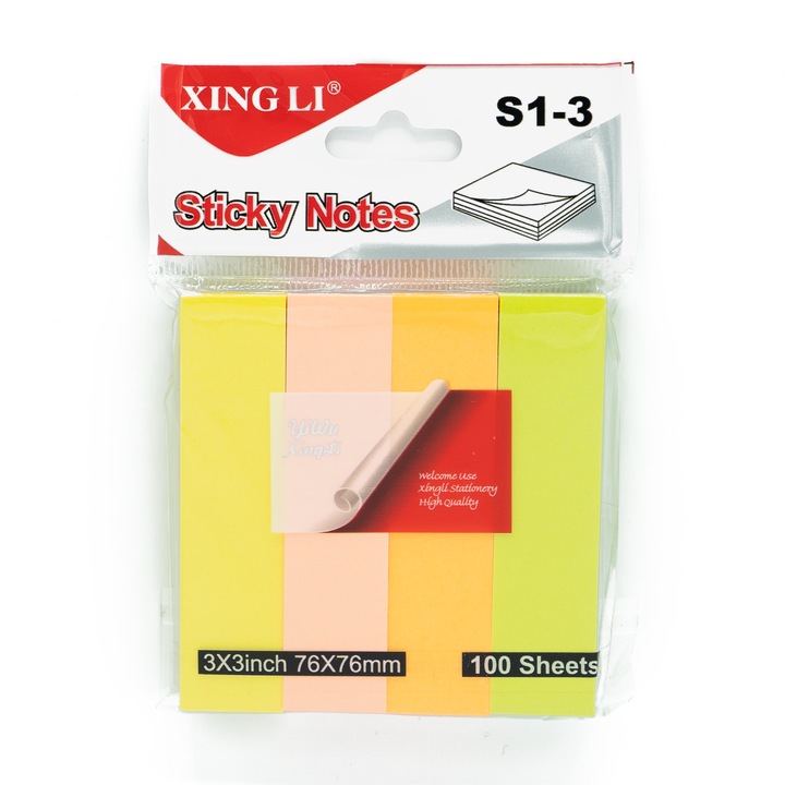 Benzi de index de hartie autoadezive, set 12 buc., 76x19 mm., 100 coli/culoare, 4 culori neon