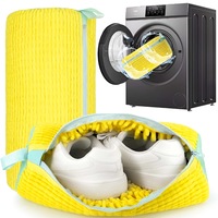 Set de 2 saci de spalat incaltaminte, sac de spalare pentru incaltaminte reutilizabil, fibra moale pentru protectie incaltaminte, material rezistent, pentru masina de spalat, galben