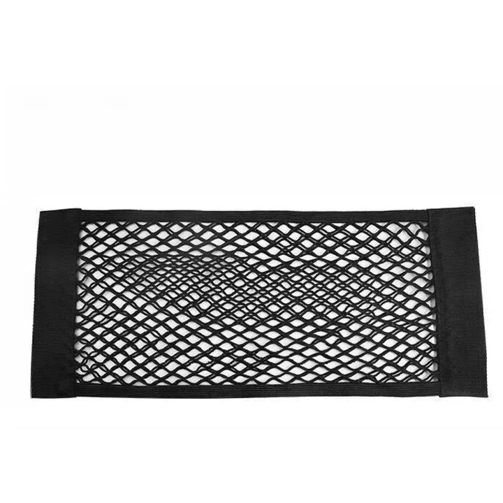 Sac de depozitare elastic din plasa cu Velcro pentru portbagaj auto, 25x50cm, negru, cu adeziv pe spate