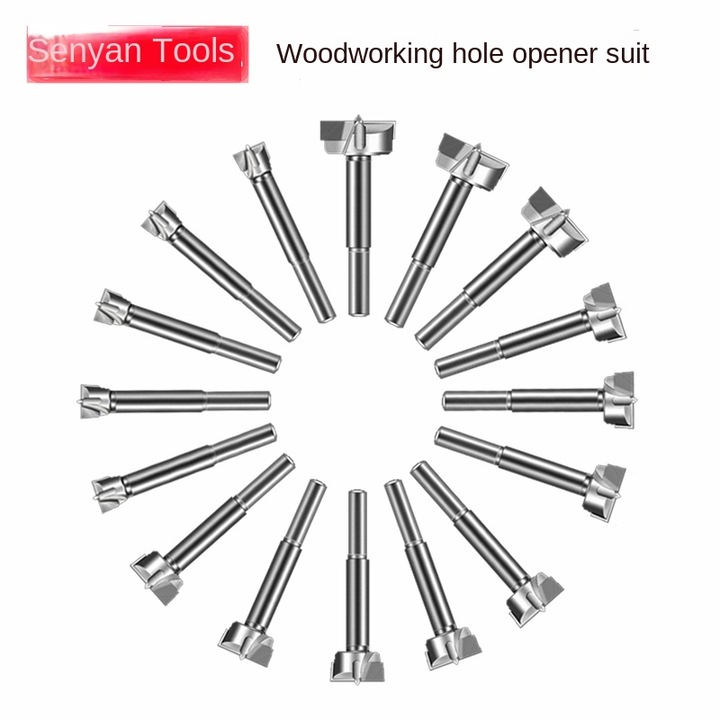 Комплект от 16 фрези за дърво от волфрамов карбид, размери 15-35 mm, дизайн с плоско крило