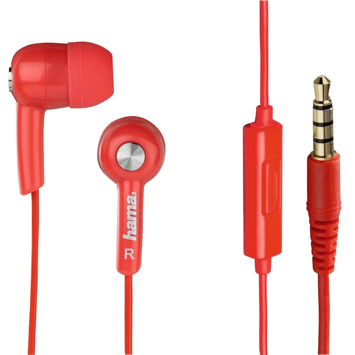 Слушалки audio Hama HK2114, С кабел, In-ear, Red