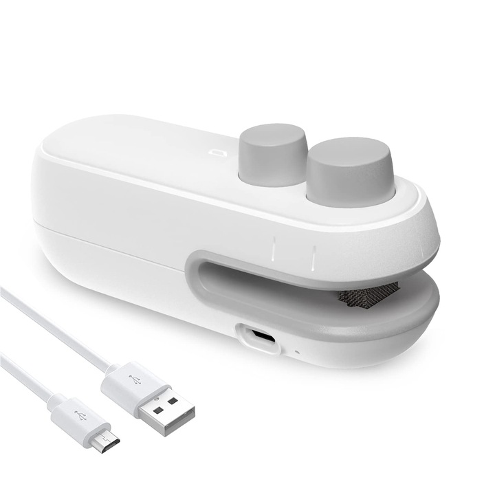 Aparat de vidat cu clema, LYCENXI, 2 in 1, sigilare si taiere, alb, dimensiuni mini