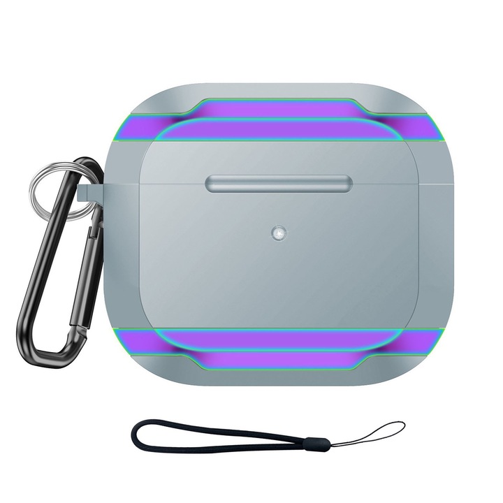 Apple AirPods Pro 2 tok, Axroad Mall, fejhallgató védőtok karabineres kulcstartóval, ütésálló és karcmentes, hordozható, TPU/alumínium, szürke/többszínű