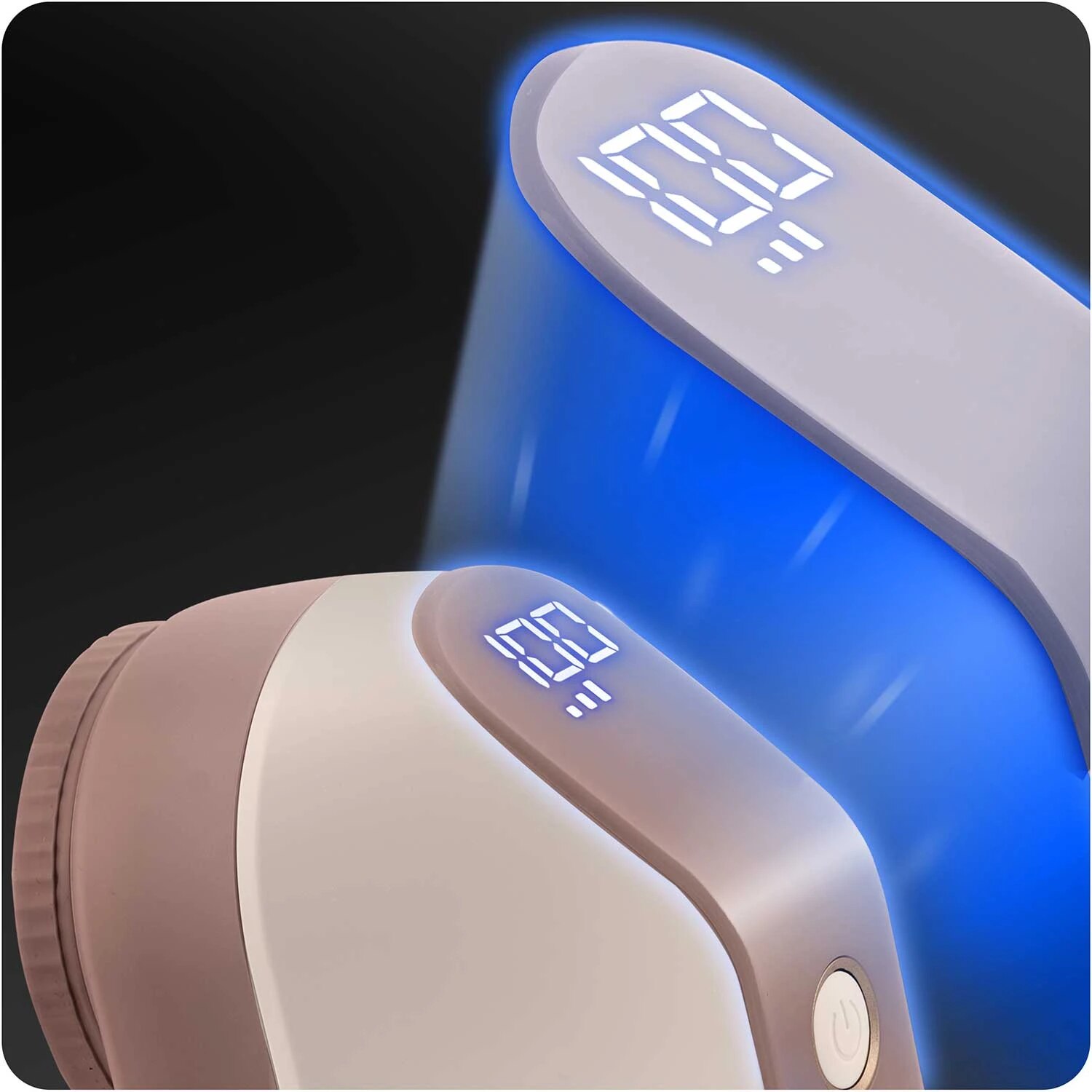 Aparat de curatat scame electric, lame din otel inoxidabil, ecran LCD, 3 niveluri de intensitate a puterii, recipient mare de 120 ml, baterie 2000 mAh, roz si alb