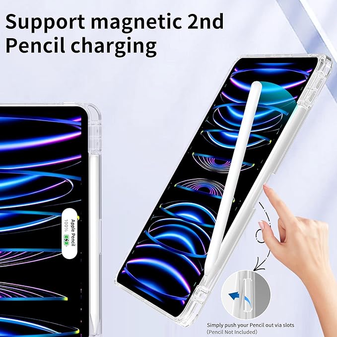 Husa protectie pentru iPad Air 6 2024, 10.9/11 inch, cu suport pentru creion, pliabil, transparent, material TPU, mov