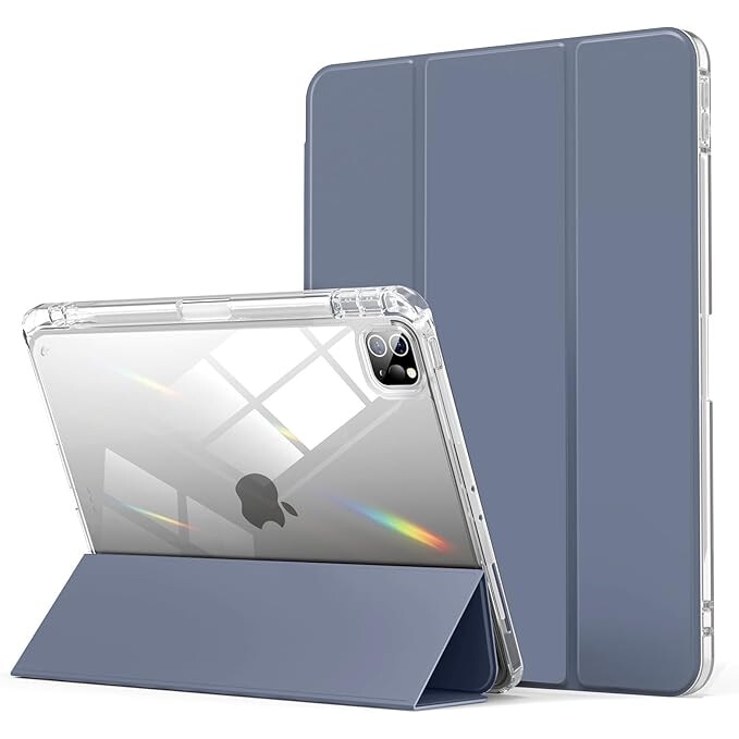Husa protectie pentru iPad Air 6 2024, 10.9/11 inch, cu suport pentru creion, pliabil, transparent, material TPU, mov